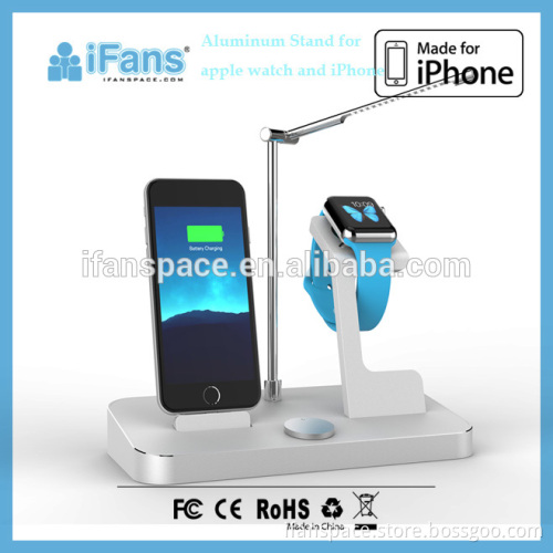 Shenzhen Manufacturer MFi Aluminum 4 in 1 Charging Dock/Display Holders for iPhone 6 and Apple Watch with Lamp